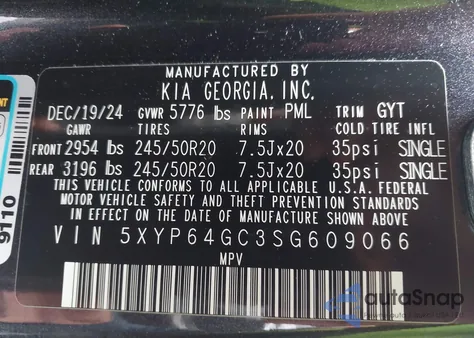 2025 Kia Telluride S from USA, damaged, VIN 5XYP64GC3SG609066